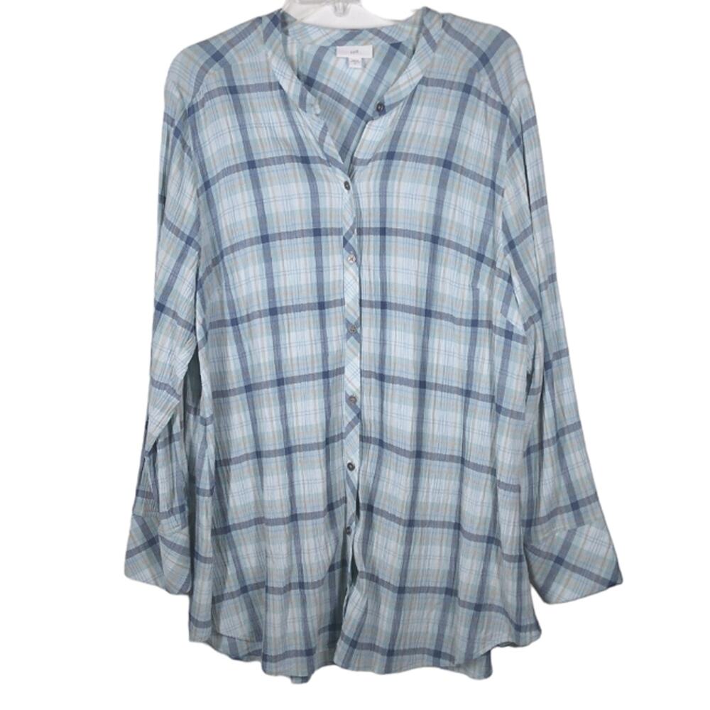 J Jill Plaid Crepe Button Down Tunic Shirt size XL